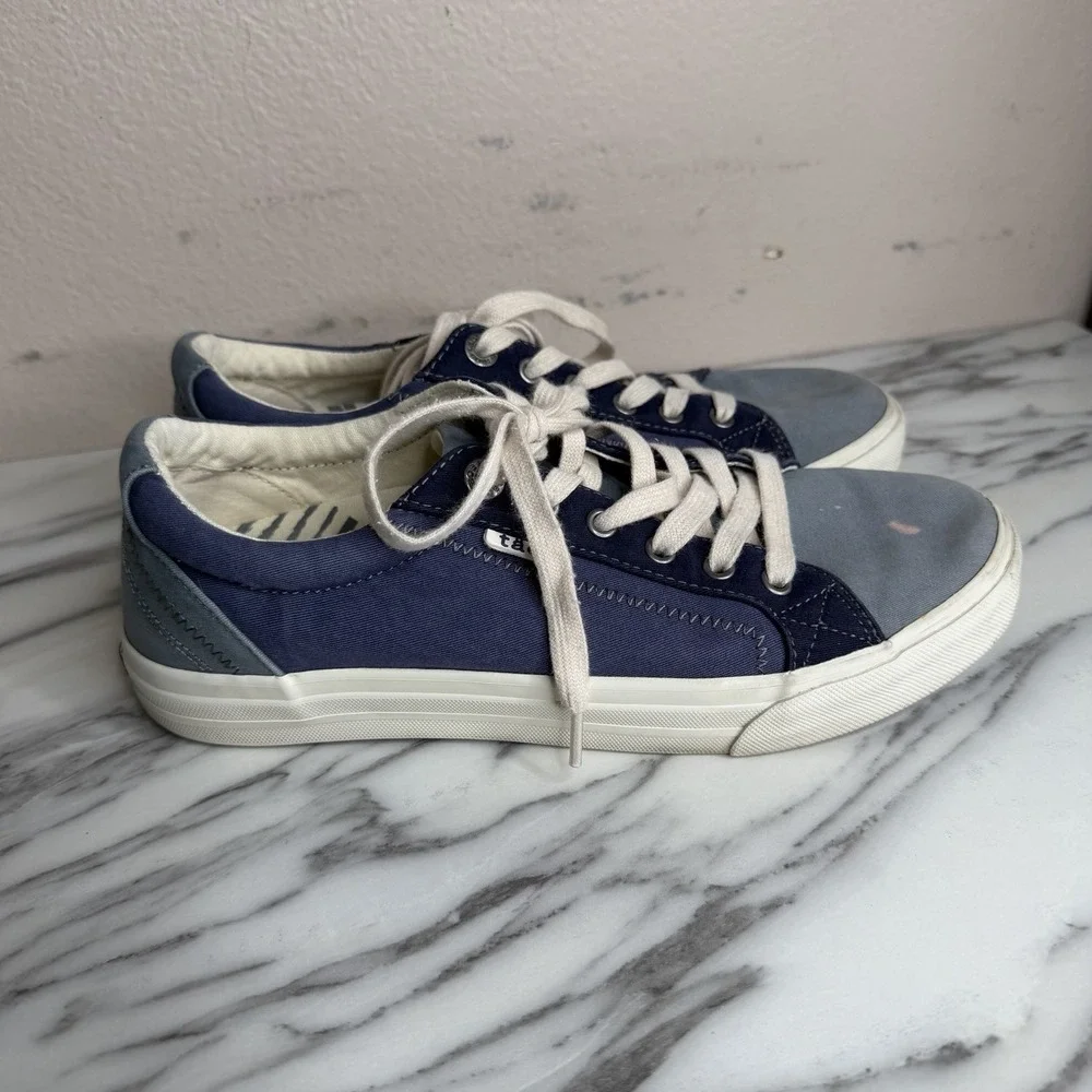 Taos Womens Size 9.5 Plim Soul Indigo Multi Sneakers Blue Canvas Lace Up